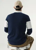 Cotton Blend Colorblocked Sweatshirt for Men, Navy Blue 