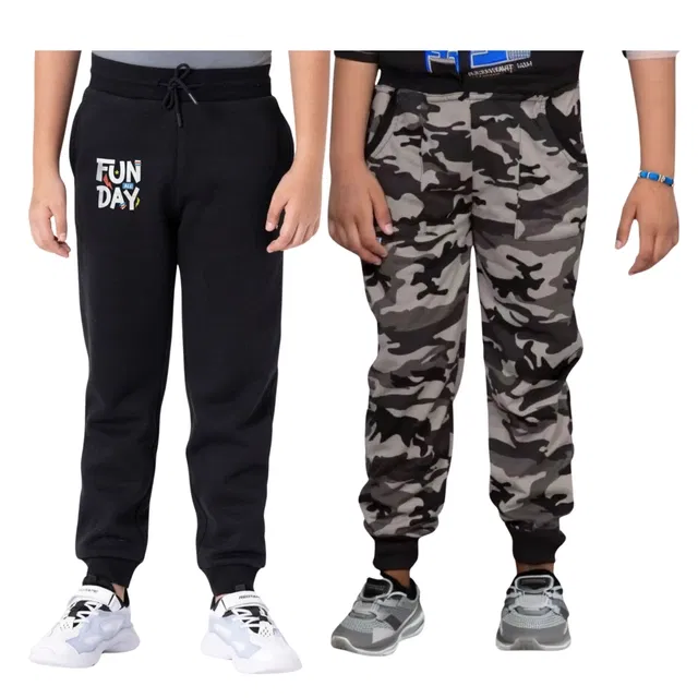 Cotton Blend Regular Fit Trackpants for Boys & Girls (Black & Grey, 7-8 Years) (Pack of 2)