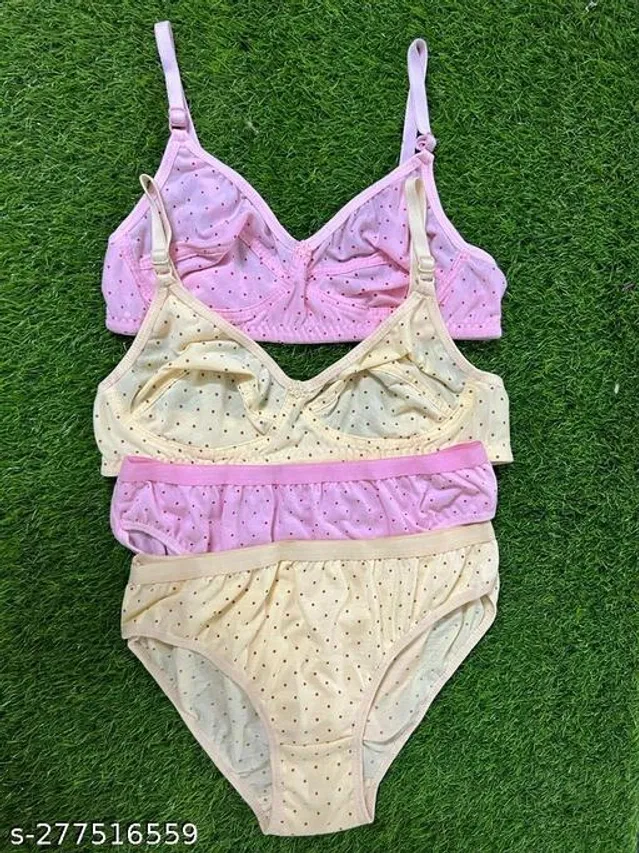 Cotton Blend Printed Lingerie Set for Women (Multicolor, 32A) (Pack of 2)