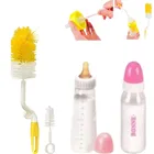 Combo of 2 Pcs Baby Milk Bottles (225 ml) with Bottle & Nipple Cleaning Brushes (Multicolor, Set of 4)