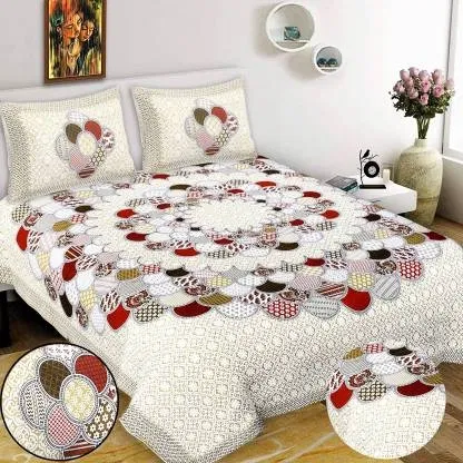 Jaipuri Cotton Double Bedsheet with 2 Pillow Covers | 80x90 Inch | Traditional Geometrical | Traditional Rajasthani Print