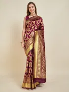 Litchi Silk Floral Saree for Women, Purple 