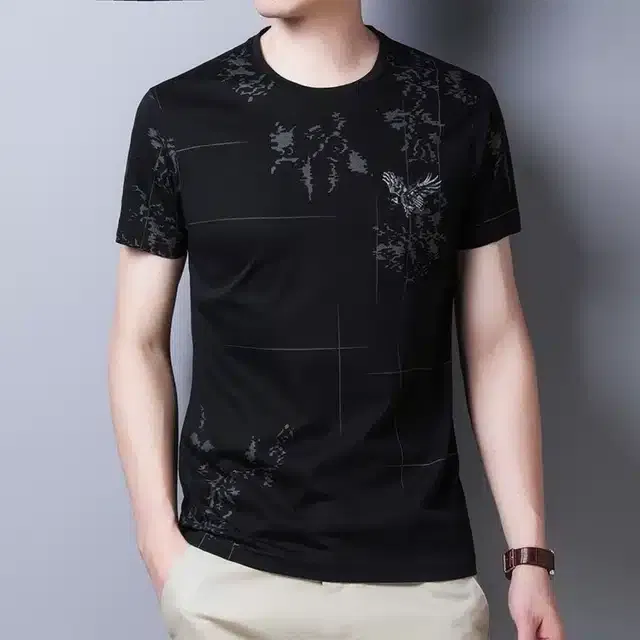 Half Sleeves Casual T-shirt for Men (Black, XL)