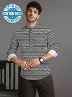 Cotton Blend Printed Kurta for Men (Grey, M)