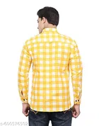 Cotton Blend Checked Shirt for Men, Yellow 