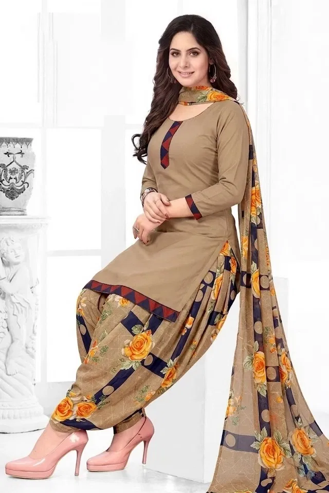 Crepe Floral Punjabi Suits for Women (Blue, Blue)