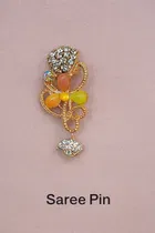 Metal Saree Pin for Women, Multicolor, Pack of 3