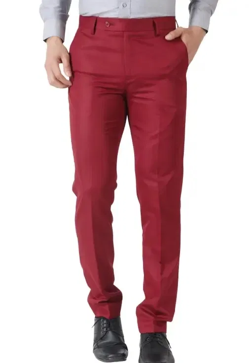 Slim Fit Solid Formal Trouser for Men (Maroon, 32)
