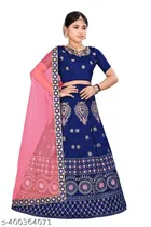 Satin Embroidered Lehenga with Choli & Dupatta for Girls 