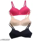 Cotton Blend Solid Bra for Women & Girls, Multicolour, Pack of 3 