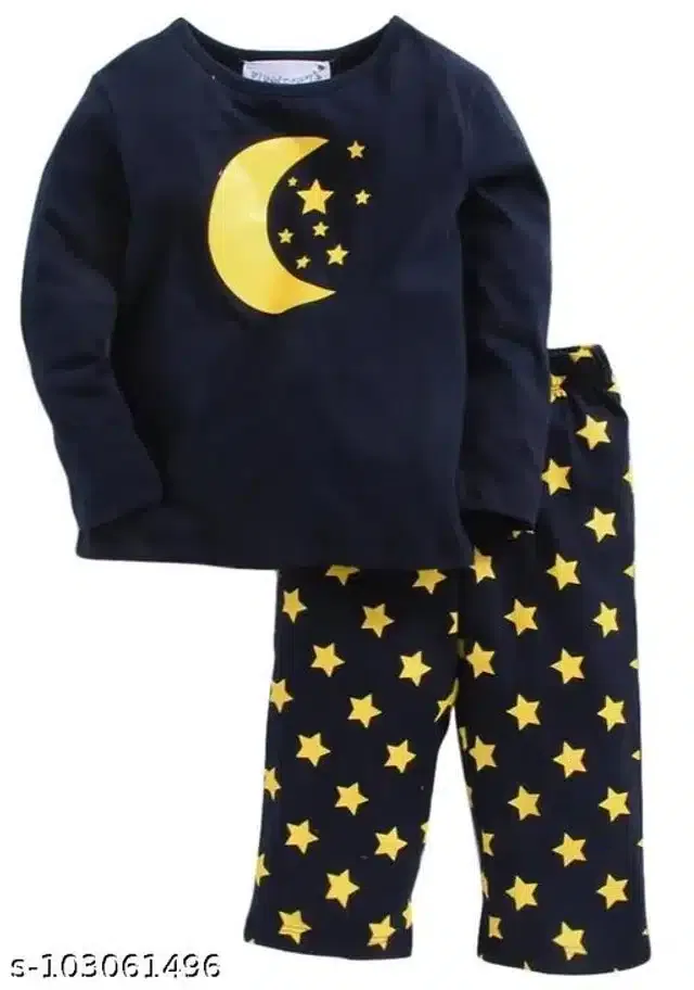 Hosiery Cotton Full Sleeves T-Shirt with Pant Clothing Set for Kids (Navy Blue, 12-18 Months)