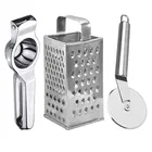 Oc9 Stainless Steel Lemon Squeezer & 4 in 1 Grater Or Slicer & Pizza Cutter Kitchen Tool Set 