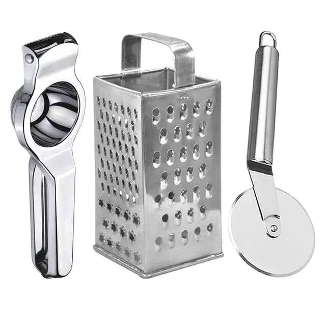 Oc9 Stainless Steel Lemon Squeezer & 4 in 1 Grater Or Slicer & Pizza Cutter Kitchen Tool Set (O-61)