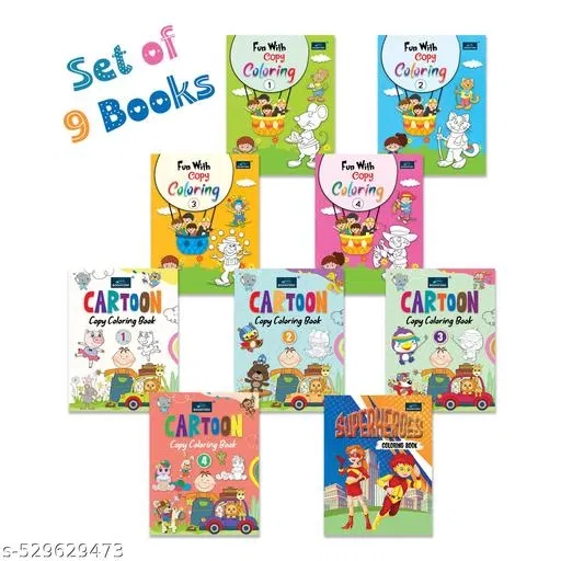 Bookford Exciting Combo set Coloring book for kids - Set of 9 books - Superheroes, Joker, and many more