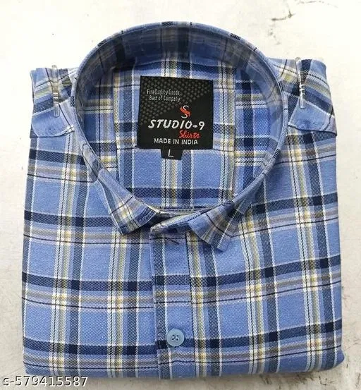 Cotton Blend Checked Shirt for Men, Blue (XXL) Pack of 1