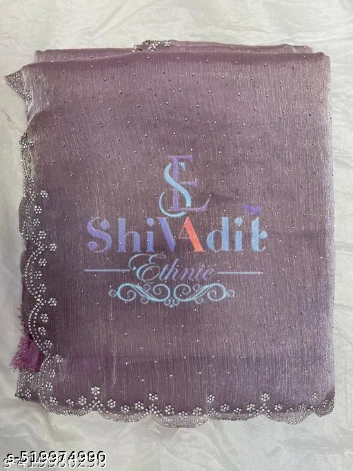 Organza Embellished Saree For Women, Purple
