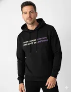 Fleece Printed Hoodie for Men ,Black 