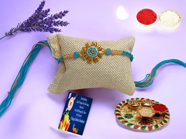 Metal Rakhi with 4.5 Inch Plate & Greeting card, Roli (Multicolor, Set of 1)