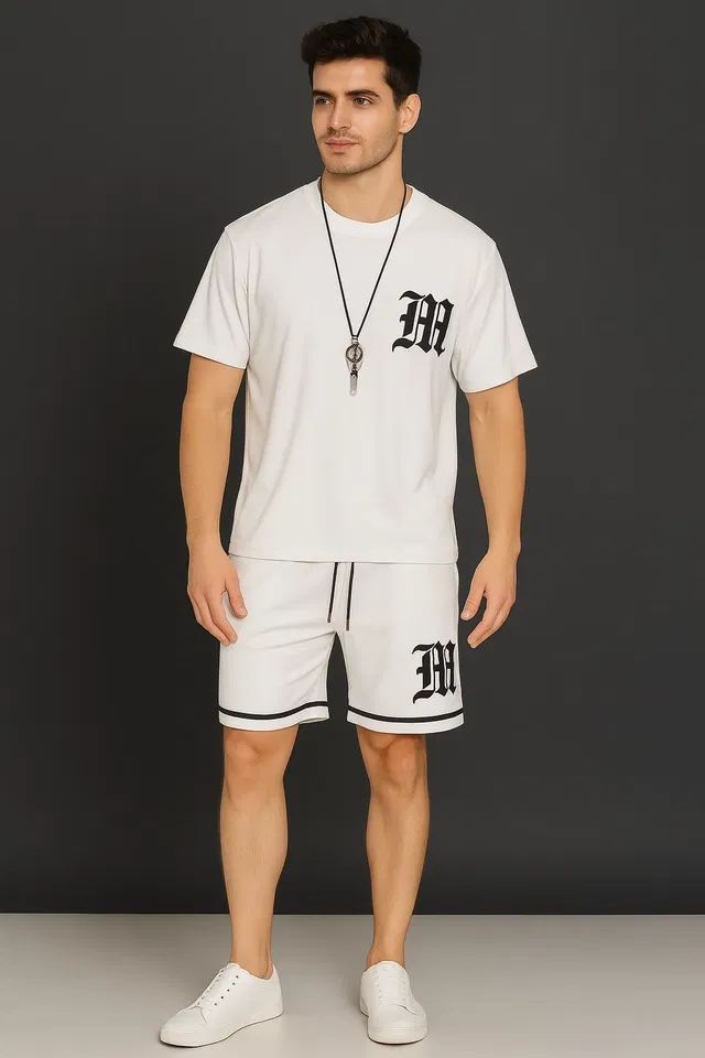 Half sleeve Track suit for men (White, L)