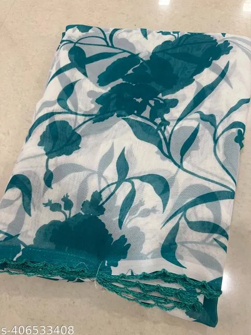 Georgette Printed Saree for Women, Sky Blue (6.3 m)