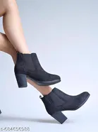 Shoetopia Suede Heeled Boots Black 