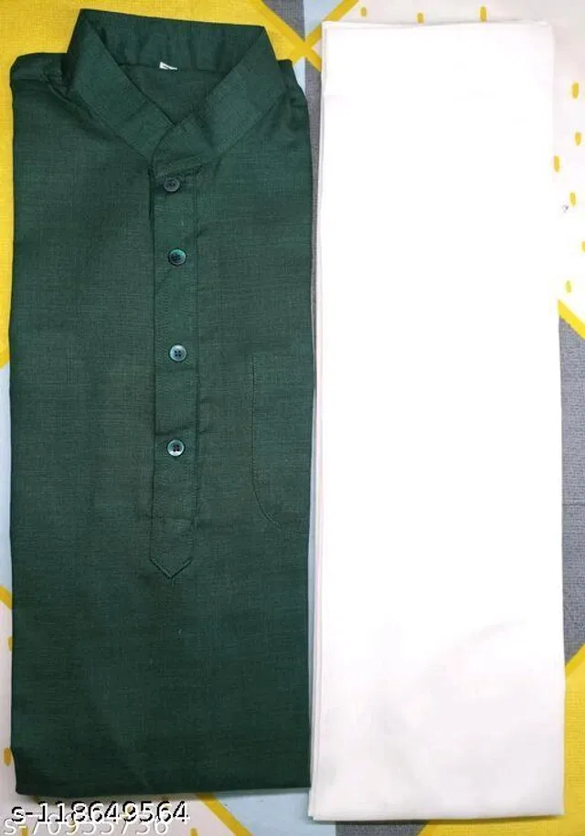 Cotton Solid Kurta with Pyjama for Men (Bottle Green & White, XXL)