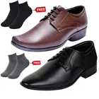 2 Pcs Formal Shoes with 2 Pcs Ankle Length Socks for Men 