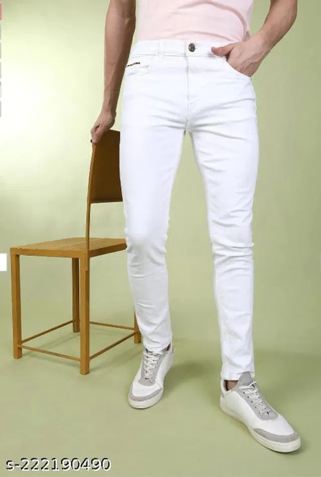 Denim Slim Fit Jeans for Men (White, 32)
