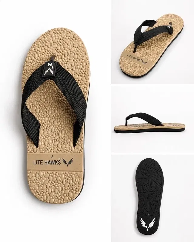 Colorblocked Mens Flipflops & Slippers (Beige & Black, 8)