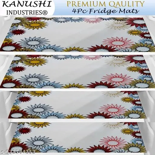 KANUSHI Industries® PVC Washable Fridge Multi Purpose Mats/Fridge Mats Set of 4 / Refrigerator Mats Set(RK-FRIMAT-M-62-04)