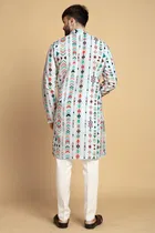 Cotton Blend Self-Design Kurta for Men, White 