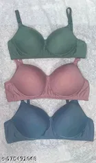 Cotton Solid Bra for Women & Girls, Multicolour, Pack of 3 