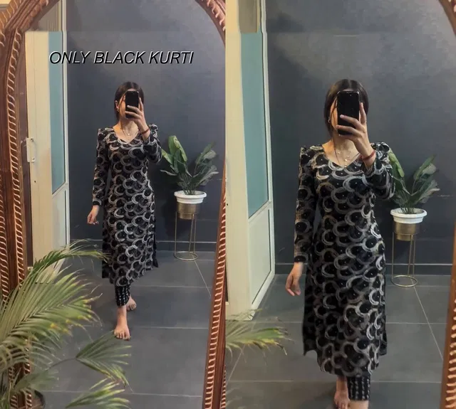 Naira Cut Georgette Printed Kurti for Women (Black, XXL)