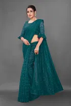 Net Solid Saree for Women 