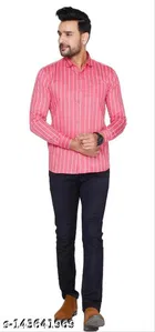 Cotton Blend Checked Shirt for Men, Pink 