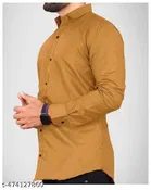 Cotton Blend Solid Shirt for Men, Mustard 