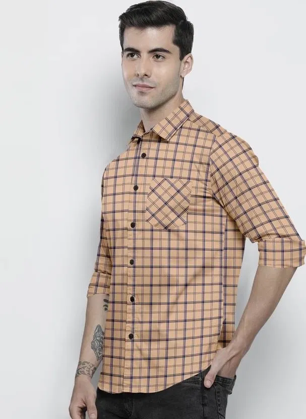 Cotton Blend Full Sleeves Shirt for Men (Beige, XL)