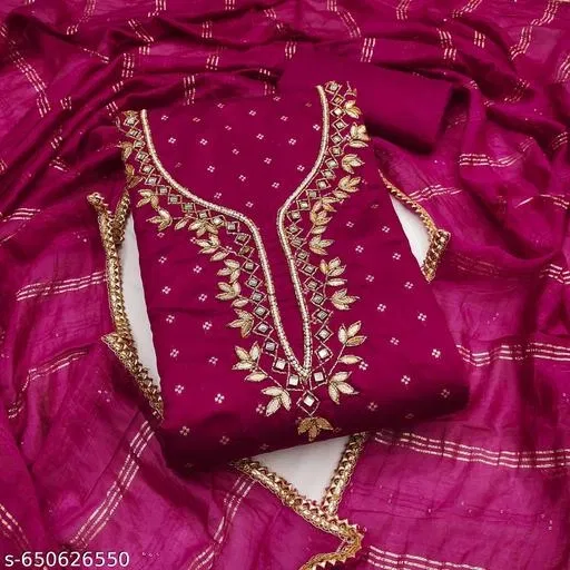 Zari Woven Zari Butta Patiala Suits for Women (, 5.85 meter (S)) (Pink, 6.65 meter (XXL)
