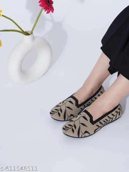 Animal Print Mesh Ballerinas for Women (Beige, IND-8)