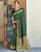 Silk Woven Design Saree for Women, Bottle Green 