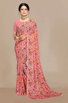 Kanooda Prints Georgette Women Saree With Un-stitched Blouse 
