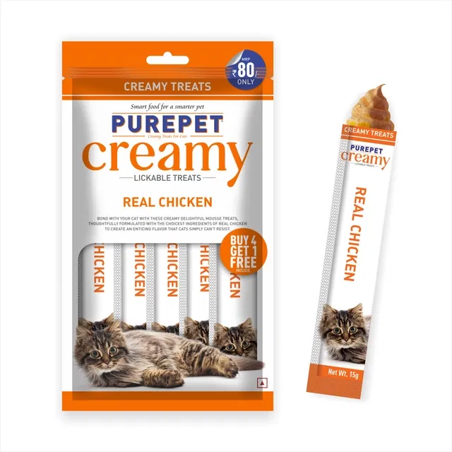 Purepet Creamy Lickable Cat Treats,Real Chicken (15g x 5Pcs) 75 g