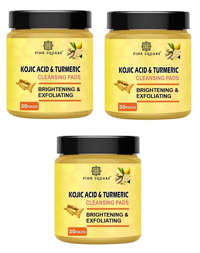 Pink Square 30 Pcs Kojic Acid & Turmeric Cleansing Pads (Pack of 3)