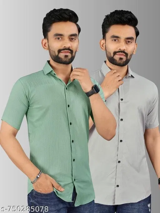 Casual Shirts for Men, Pack of 2 (Green, XL)