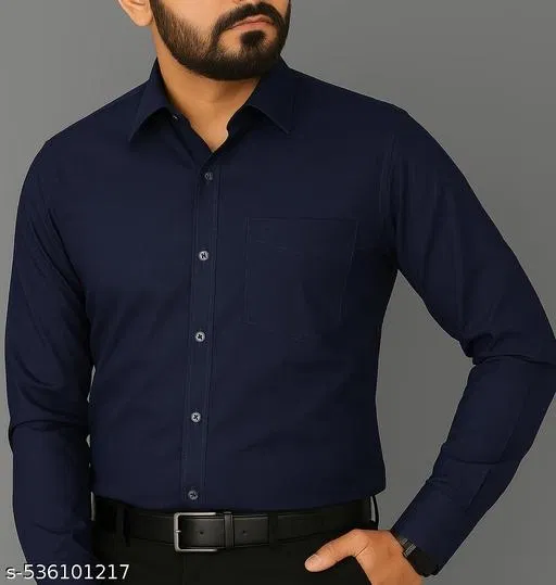 Polycotton Solid Shirts for Men, Navy Blue (L)