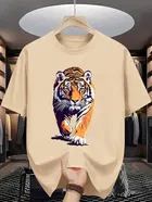 Polyester Printed Half Sleeves T-Shirts For Men, Beige 