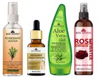 Bon Austin Natural Rosemary Water Hair Spray (100 ml) with Niacinamide Face Serum (30 ml), Aloevera Face Gel (130 ml) & Natural Rose Water (100 ml) (Set of 4)