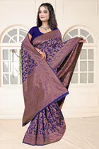 Jacquard Woven Design Saree for Women, Navy Blue 