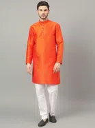 Jacquard Solid Kurta with Pant for Men (Coral, S)