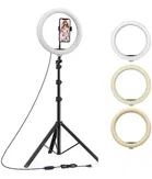 TecSox 10 Inch 3 color Mode Led Ring Light with 7 Feet Tripod Stand for Mobile Phones & Camera, Suitable for Vloggers Photo & Video Shoot, Makeup and More, Pack of 1